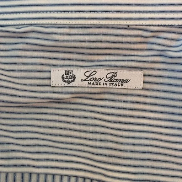 Loro Piana Stripes White/Blue Mens Long Sleeve Dress Shirt Size 16.5 /42